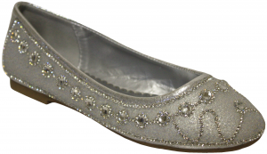 LADIES FLAT SHOES W/RHINESTONES AROUND (SILVER)